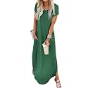 Jeqeocafy Women Summer Long Sundress Crewneck Short Sleeve Maxi Dress 2026 Casual Loose Beach Dress with Pockets