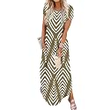 Jeqeocafy Women Summer Long Sundress Crewneck Short Sleeve Maxi Dress 2026 Casual Loose Beach Dress with Pockets