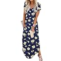 Jeqeocafy Women Summer Long Sundress Crewneck Short Sleeve Maxi Dress 2026 Casual Loose Beach Dress with Pockets