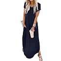 Jeqeocafy Women Summer Long Sundress Crewneck Short Sleeve Maxi Dress 2026 Casual Loose Beach Dress with Pockets