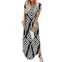 Jeqeocafy Women Summer Long Sundress Crewneck Short Sleeve Maxi Dress 2026 Casual Loose Beach Dress with Pockets