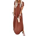 Jeqeocafy Women Summer Long Sundress Crewneck Short Sleeve Maxi Dress 2026 Casual Loose Beach Dress with Pockets