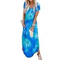 Jeqeocafy Women Summer Long Sundress Crewneck Short Sleeve Maxi Dress 2026 Casual Loose Beach Dress with Pockets