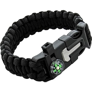 women survival paracord bracelet-black emergency whistle hiking compass camping fire starter kit tactical bracelet black