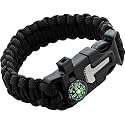 Women Survival Paracord Bracelet-Black Emergency Whistle Hiking Compass Camping Fire Starter Kit Tactical Bracelet (Black)