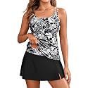 Women Tankini with Skirt Two Piece Swimsuits Tummy Control Bathing Suit