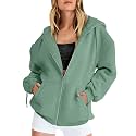 Women Teen Girls Hoodies Fall Long Sleeve Jacket Cute Zip up Hoodie Oversized Y2k Sweatshirts Pockets(1D-Green, M)