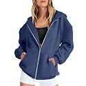 Women Teen Girls Hoodies Fall Long Sleeve Jacket Cute Zip up Hoodie Oversized Y2k Sweatshirts Pockets(1E-Navy, S)