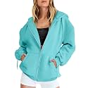 Women Teen Girls Hoodies Fall Long Sleeve Jacket Cute Zip up Hoodie Oversized Y2k Sweatshirts Pockets(1D-Light Blue, M)