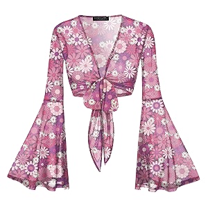 Women Tie Front Bell Sleeve Rave Crop