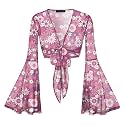 Women Tie Front Bell Sleeve Rave Crop
