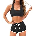 Women Two Piece Sporty Bikini Set Athletic Swimsuits with Boy Shorts Bottom