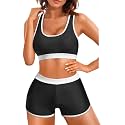 Women Two Piece Sporty Bikini Set Athletic Swimsuits with Boy Shorts Bottom