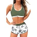 Women Two Piece Sporty Bikini Set Athletic Swimsuits with Boy Shorts Bottom