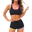 Women Two Piece Sporty Bikini Set Athletic Swimsuits with Boy Shorts Bottom