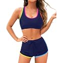 Women Two Piece Sporty Bikini Set Athletic Swimsuits with Boy Shorts Bottom