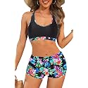 Women Two Piece Sporty Bikini Set Athletic Swimsuits with Boy Shorts Bottom