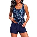 Women Two Piece Swimsuits Loose Tankini Top with Boy Shorts Bathing Suit