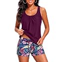 Women Two Piece Swimsuits Loose Tankini Top with Boy Shorts Bathing Suit