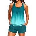 Women Two Piece Swimsuits Loose Tankini Top with Boy Shorts Bathing Suit