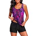 Women Two Piece Swimsuits Loose Tankini Top with Boy Shorts Bathing Suit