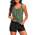 Women Two Piece Swimsuits Loose Tankini Top with Boy Shorts Bathing Suit