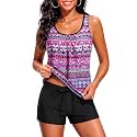Women Two Piece Swimsuits Loose Tankini Top with Boy Shorts Bathing Suit