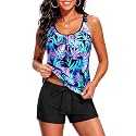 Women Two Piece Swimsuits Loose Tankini Top with Boy Shorts Bathing Suit