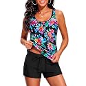 Women Two Piece Swimsuits Loose Tankini Top with Boy Shorts Bathing Suit