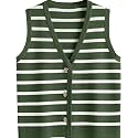 Women V Neck Sweater Vest Button Striped Knit Sleeveless Tops Summer Crop Crochet Tank Trendy Business Casual Outfits