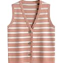 Women V Neck Sweater Vest Button Striped Knit Sleeveless Tops Summer Crop Crochet Tank Trendy Business Casual Outfits