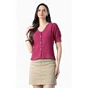 Women V Neck Top with Button Front