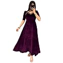 Women Velvet Gown Full Length Puff Sleeves