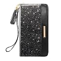 Coco Rossi Black Glitter Wallet for Women RFID Blocking Credit Card Holder