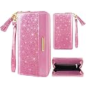 Coco Rossi Peach Pink Glitter Wallet for Women RFID Blocking Ladies Purse