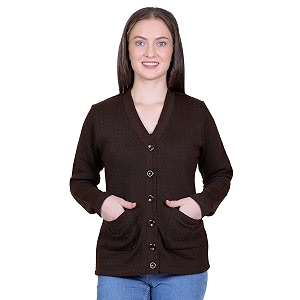 Women Woolen v-Neck Cardigan Pullover Sweater for