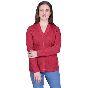 Women Woolen v-Neck Cardigan Pullover Sweater for
