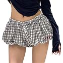Y2k Plaid Bloomers Lolita Ruffle Shorts Sexy Short Pumpkin Pants Elastic Waist Party Pettipants for Women Grey Green