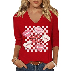 Womens 3 4 Sleeve V Neck Valentine