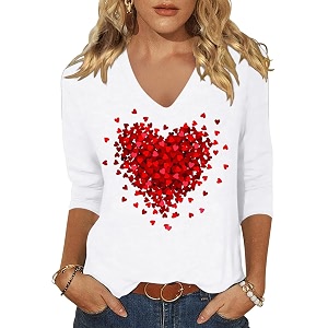 Womens 3 4 Sleeve V Neck Valentine