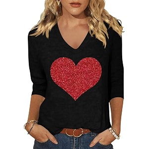 Womens 3 4 Sleeve V Neck Valentine