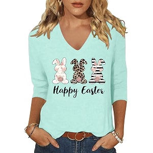 Womens 3 4 Sleeve V Neck Valentine