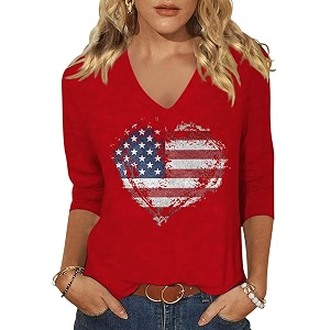 Womens 3 4 Sleeve V Neck Valentine