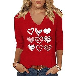 Womens 3 4 Sleeve V Neck Valentine