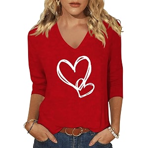 Womens 3 4 Sleeve V Neck Valentine