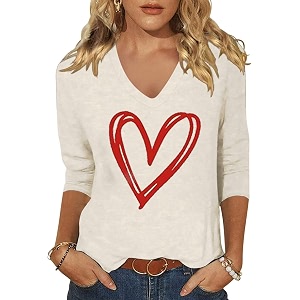 Womens 3 4 Sleeve V Neck Valentine
