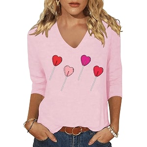 Womens 3 4 Sleeve V Neck Valentine