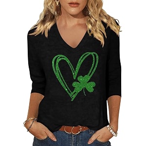 Womens 3 4 Sleeve V Neck Valentine