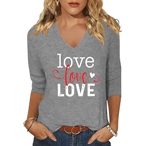 Womens 3 4 Sleeve V Neck Valentine