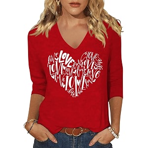 Womens 3 4 Sleeve V Neck Valentine